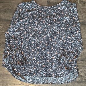 LOFT Blue and Pink Floral Blouse